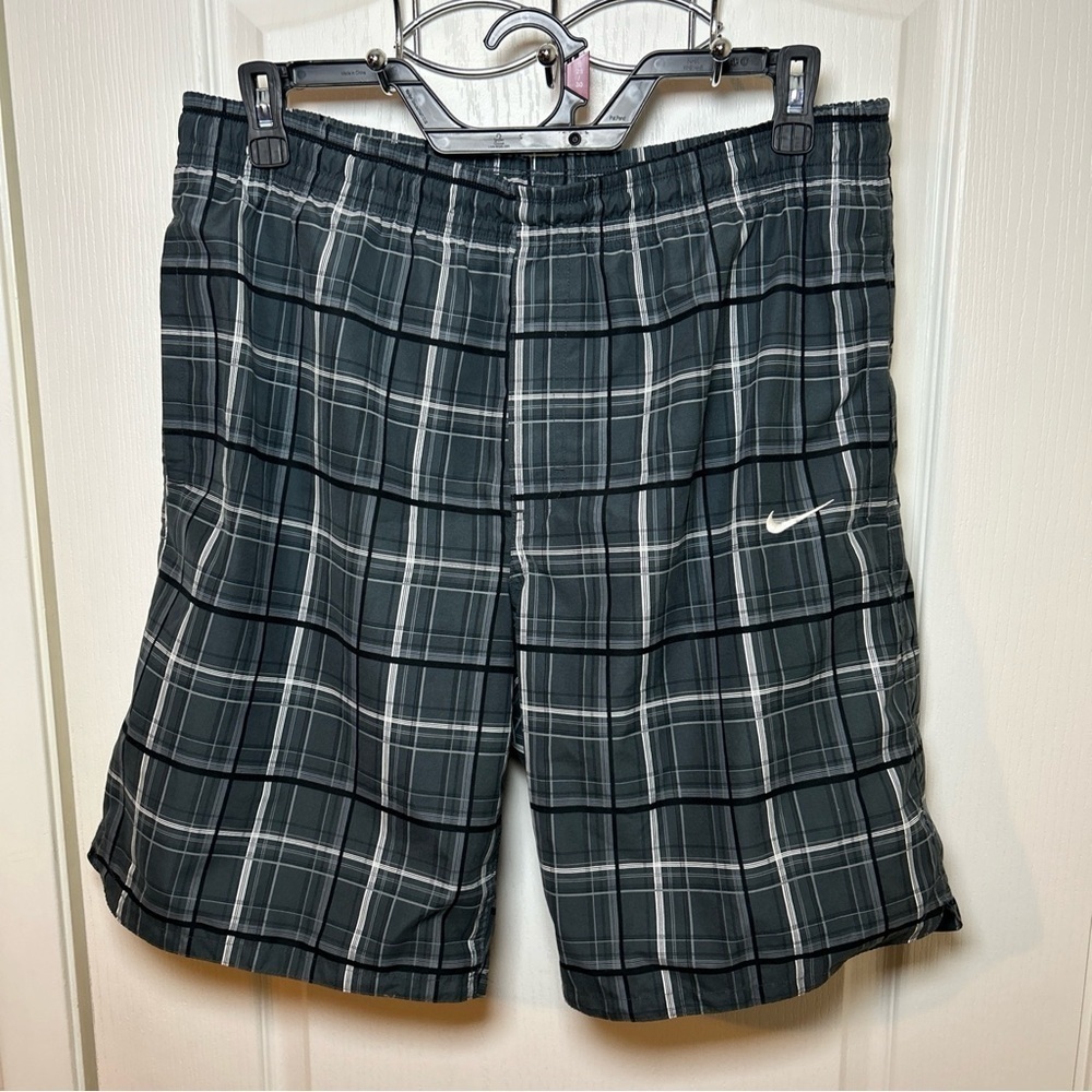 Vintage Nike Gray Plaid Board Swimming Shorts Trunks MENS SIZE L